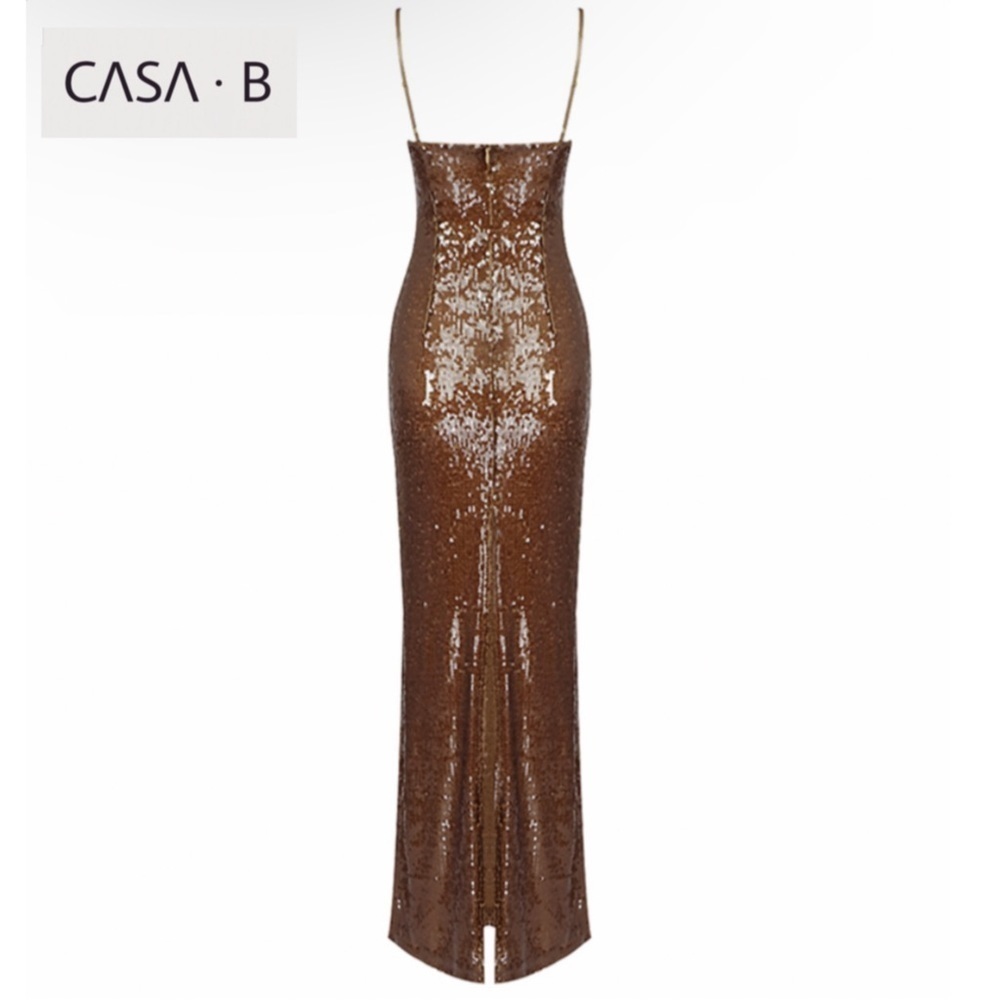 NEW to CASA B💫| Flower Bustier Sequin Maxi Gown in Chocolate Brown - Picture 5 of 10
